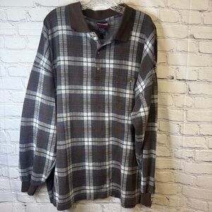 Boulevard 3X Plaid Long Sleeve Polo Shirt Brown Gray Cotton Blend